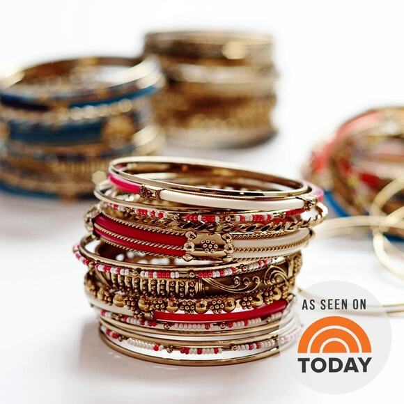 AMRITA SINGH Monaco Pink Red Gold Bangle Set Bracelets Jewelry - Picture 1 of 5